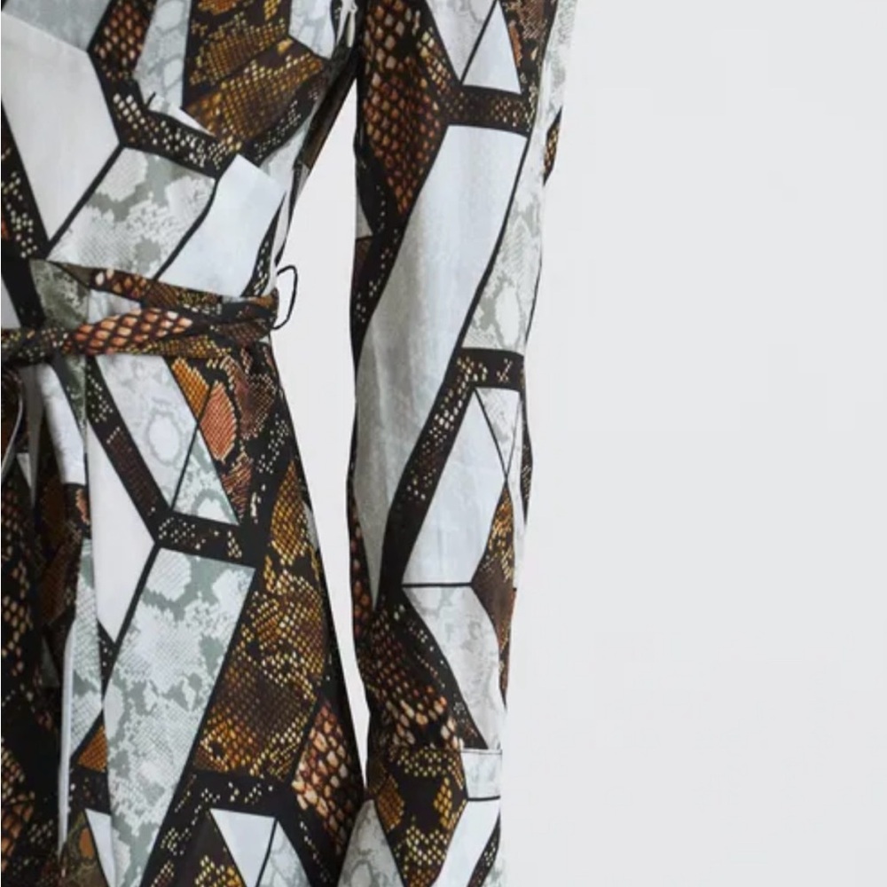 £268 NWT Reiss Loren Snake Print Plunge Maxi Dress Brown US 4 - Picture 8 of 16